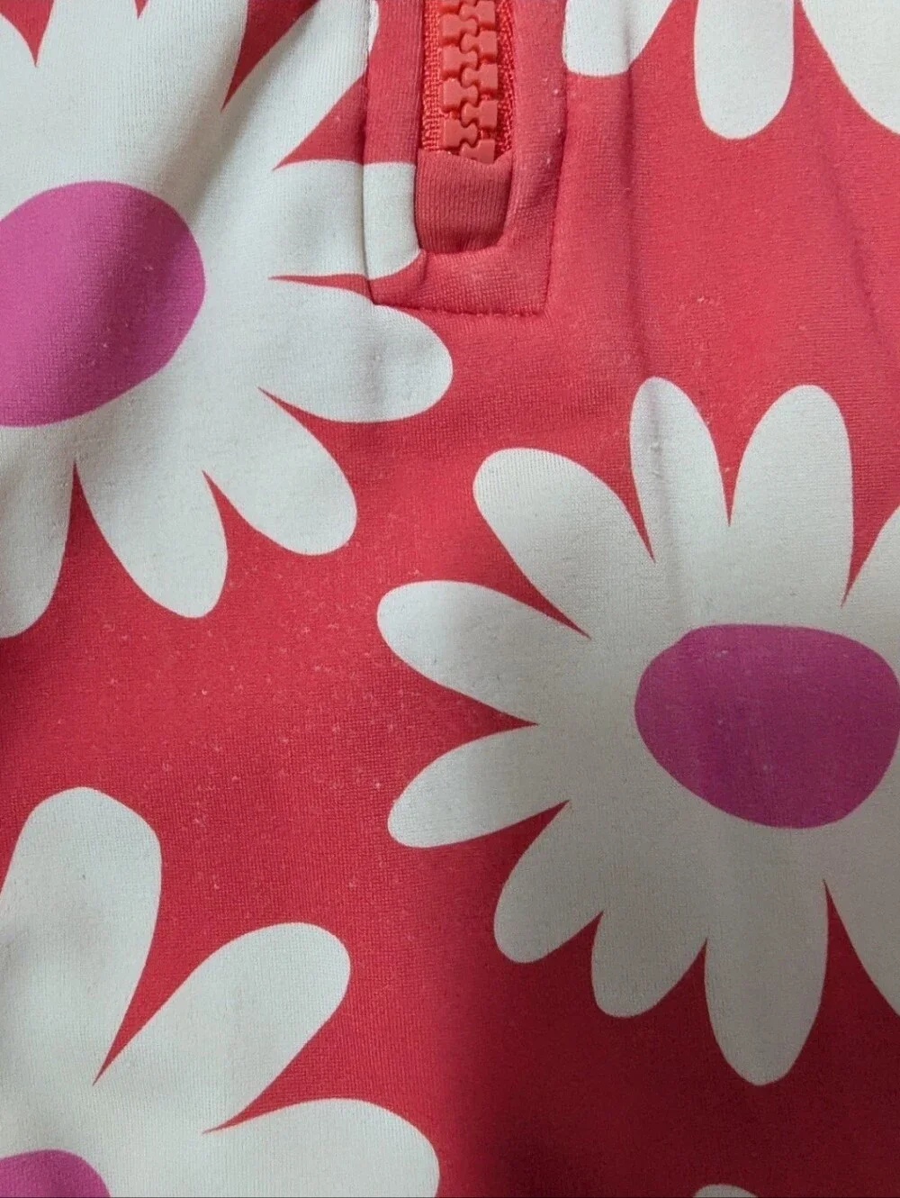 Mini Boden Kids Long Sleeve Rash Guard One-Piece Swimsuit - Coral Pink Daisy
